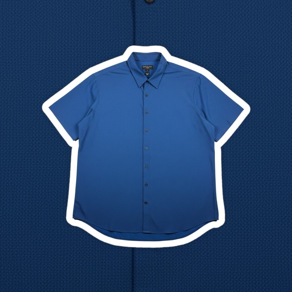 Shaquille O'Neal XLG Performance Stretch Geometric Shirt 3XLT Blue Button Up
